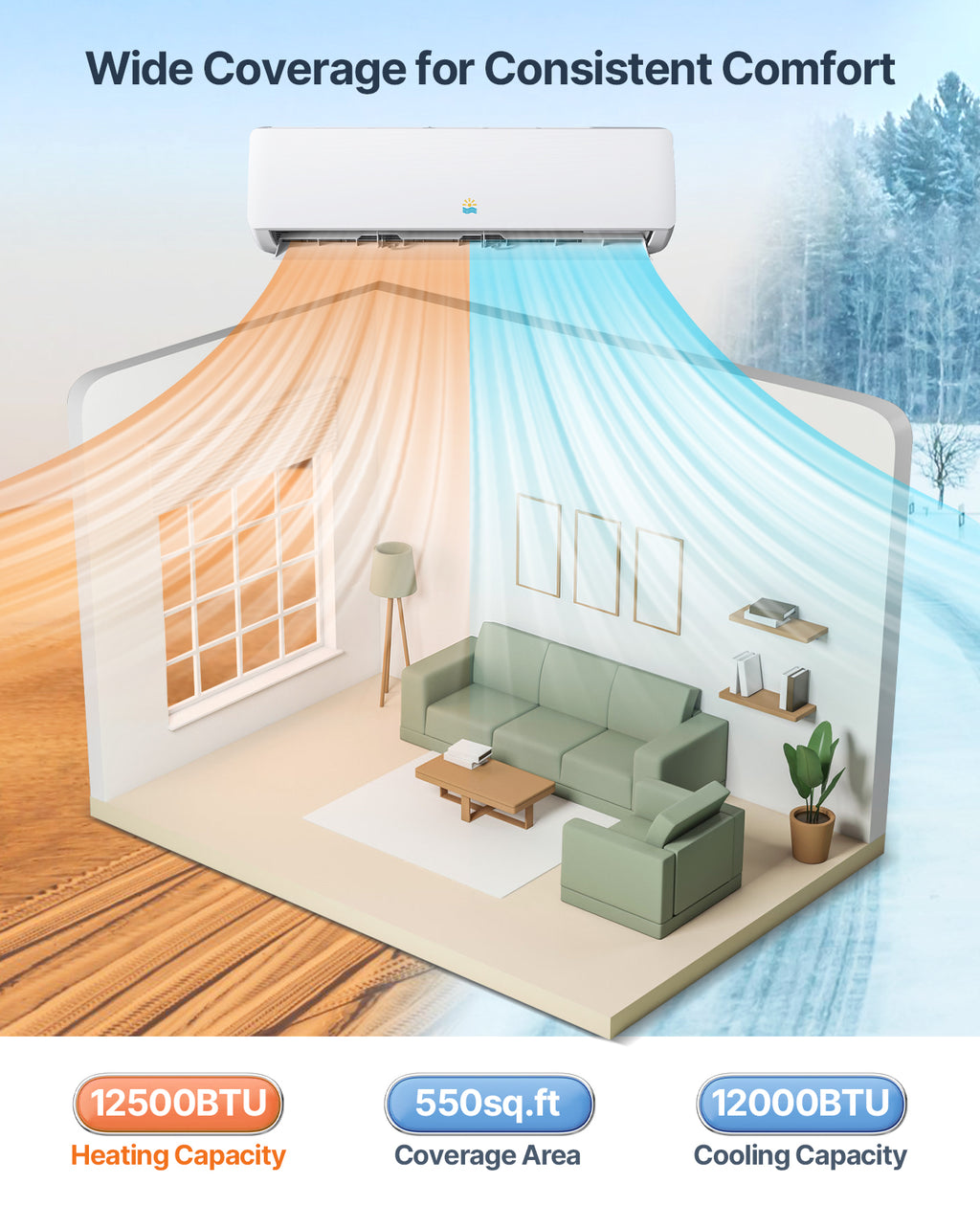 EXNOS 9000 BTU Mini Split AC & Heating System, Heat Pump, 19 SEER2, 115V