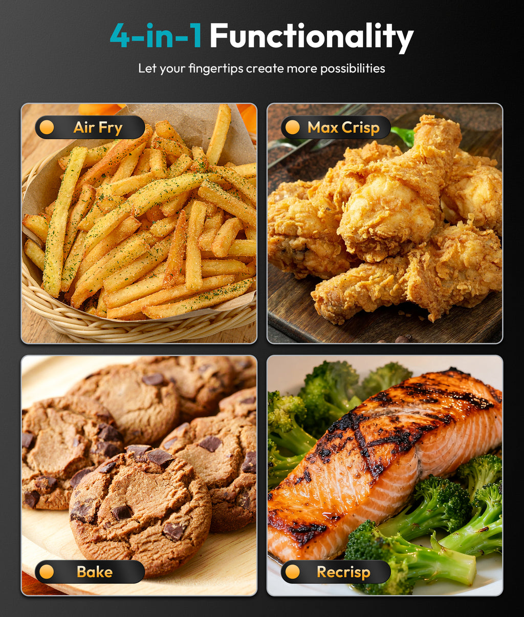 4-in-1 Portable Glass Air Fryer with Dual Containers (6-Cup & 4.2QT) #PASCE0241