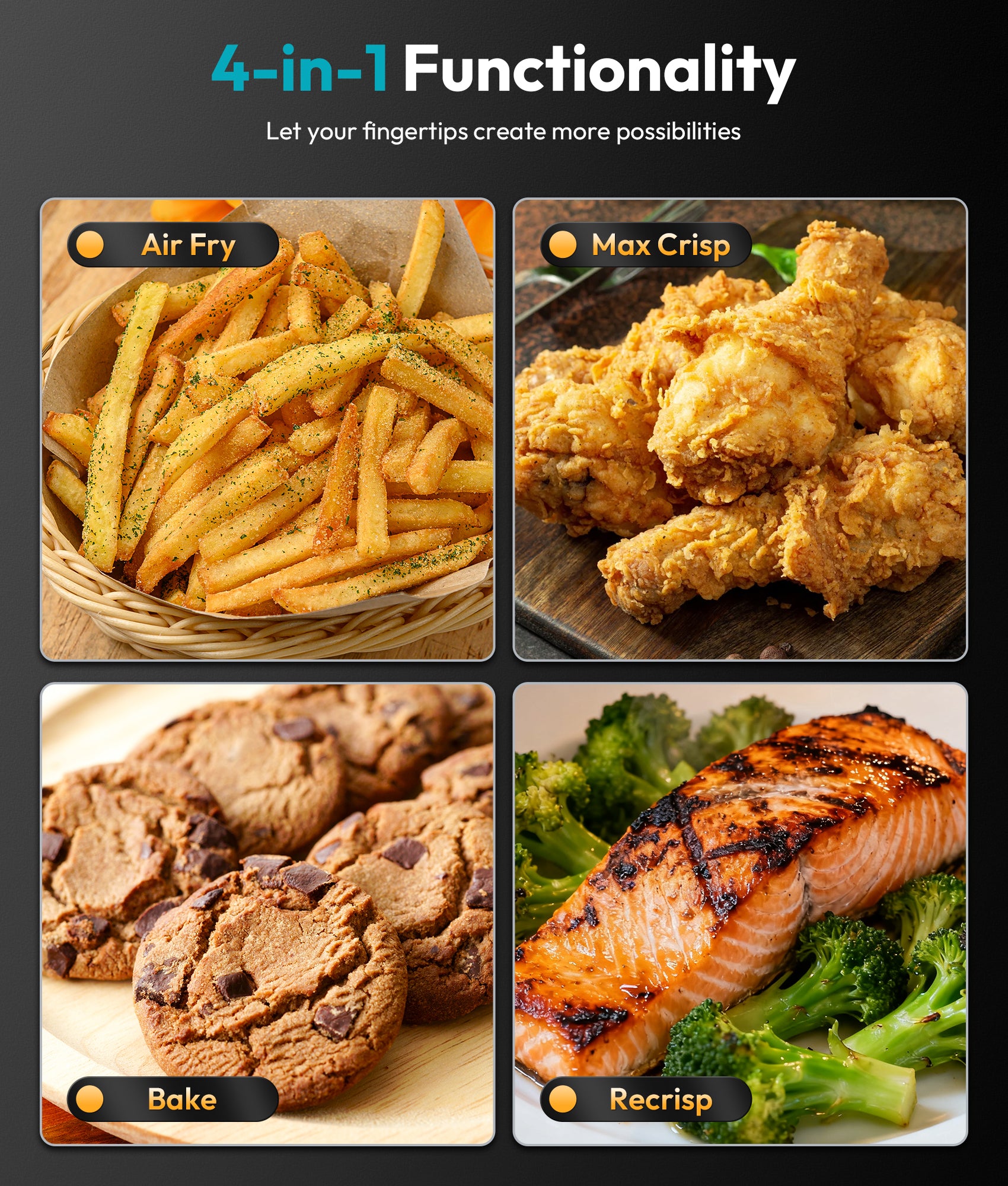 4-in-1 Portable Glass Air Fryer with Dual Containers (6-Cup & 4.2QT) #PASCE0241