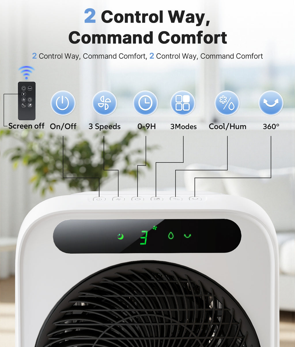 Air conditioning unit with control panel and display in a room setting