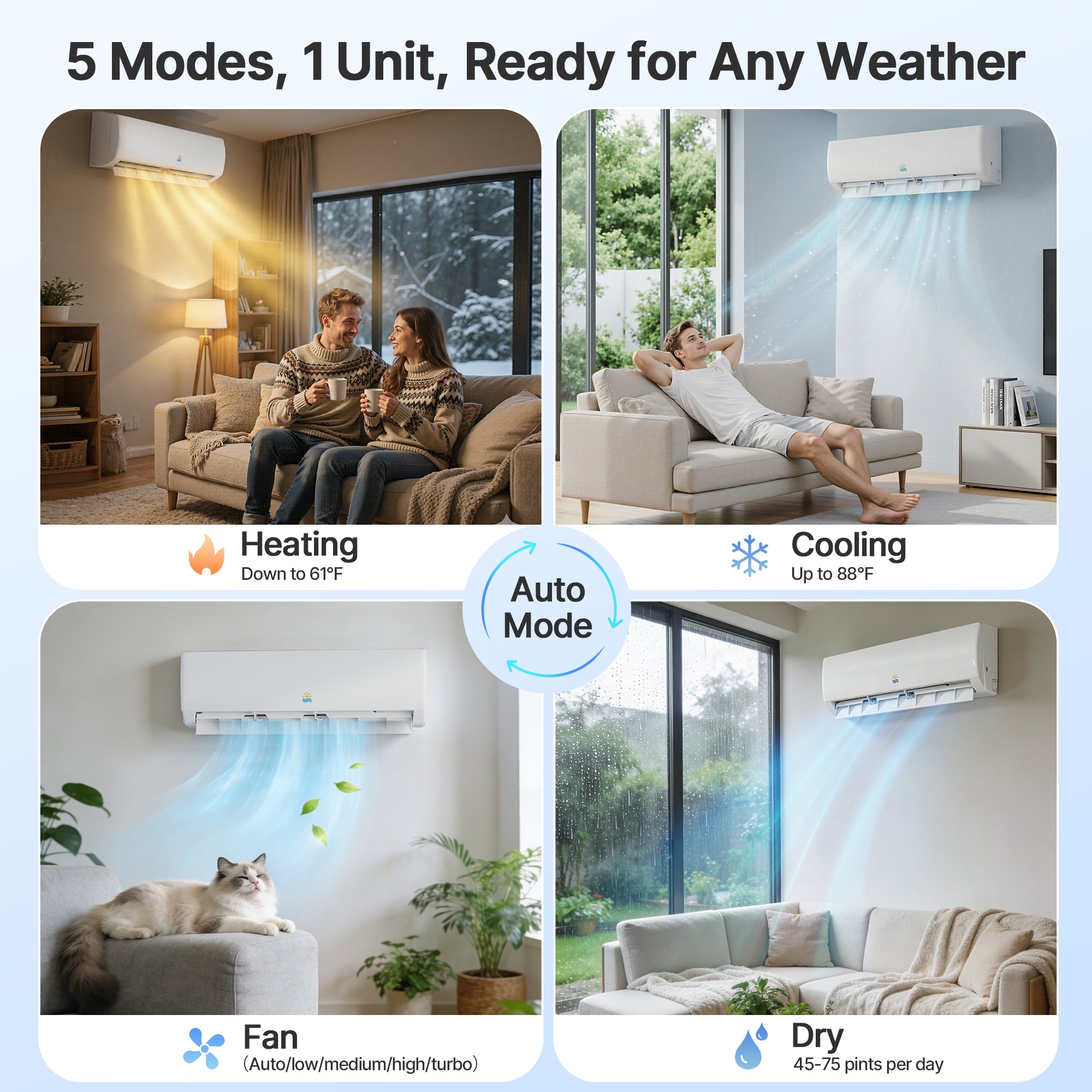 Air conditioner with various modes in different settings