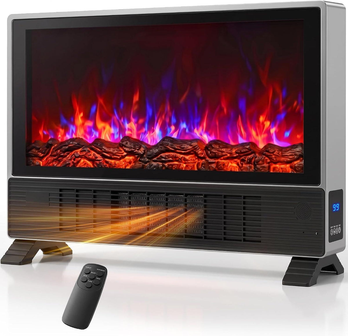 EXNOS 23.6-Inch Freestanding Electric Fireplace Heater with 3D Flame Effect