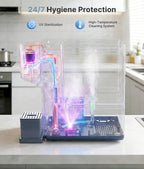 Kitchen appliance with UV sterilization and high-temperature cleaning system on a kitchen counter.